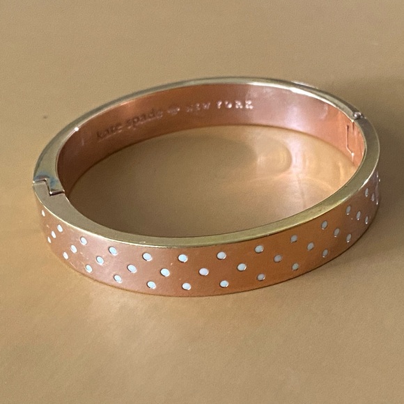 Kate Spade New York Authentic “On The Dot”White Polka Dots, Gold Brangle - Picture 10 of 12